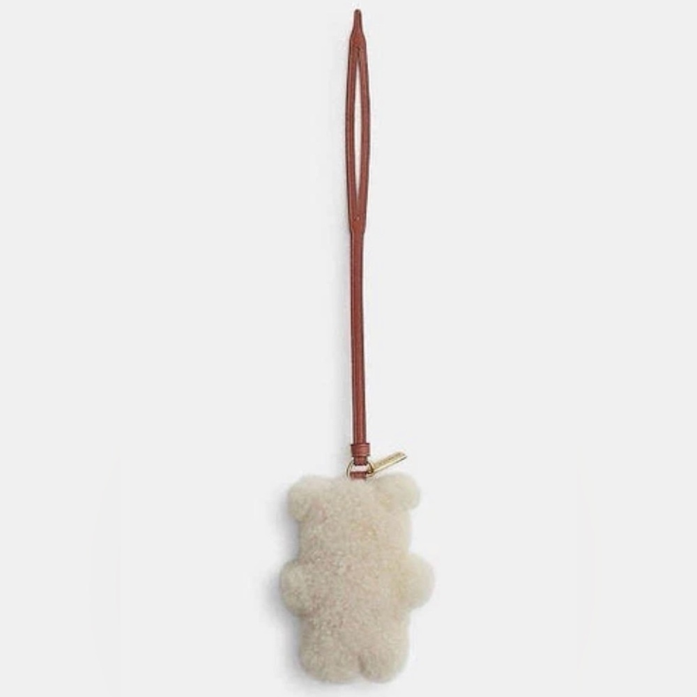 COACH Genuine Shearling Puffy Bear Charm with leather strap
